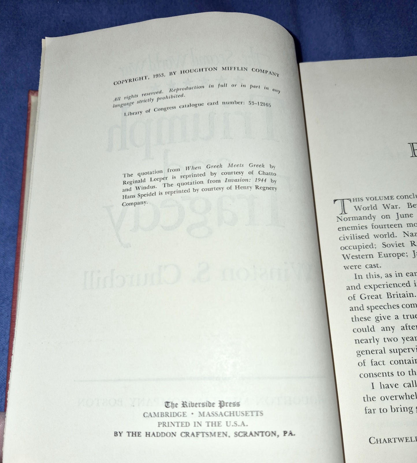 The Second World War by Winston S. Churchill – 6 Vol. set – Houghton Mifflin Co.