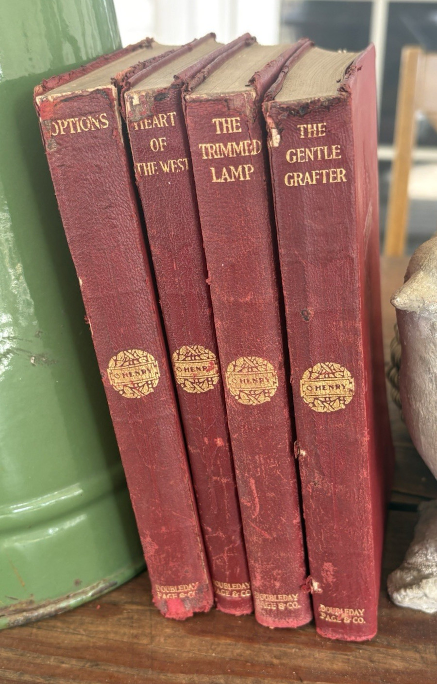 Antique Decorative Books Set 4 Red Leatherette Soft Gold Lettering O. Henry