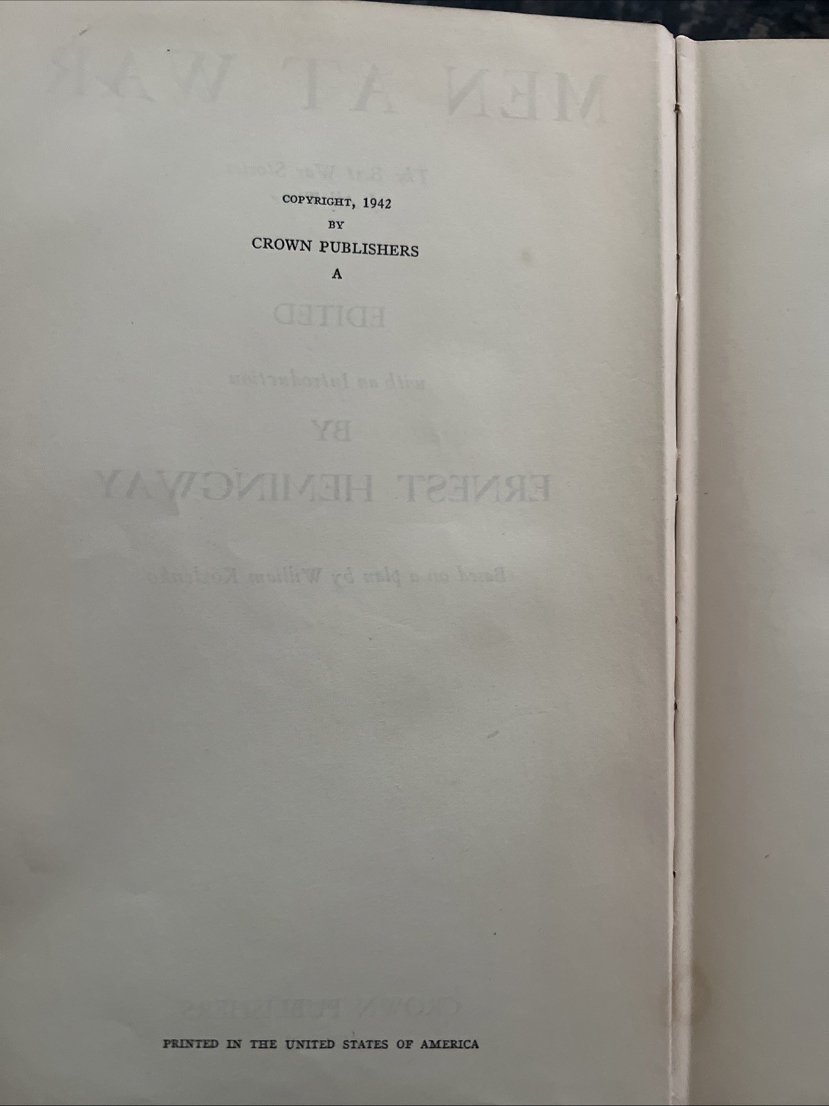 Men At War Edited by Ernest Hemingway 1942 1st Edition 1st Printing “A” HB