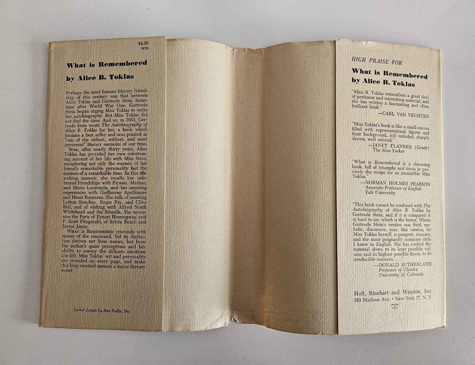 Alice B. Toklas Lot: Cook Book 1954 Harper DJ + What Is Remembered 1st Ed DJ