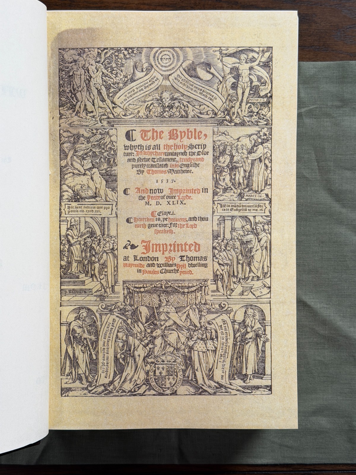 1549 Matthew’s Tyndale Bible Facsimile Leather Gibbor Edition w/ Original Leaf