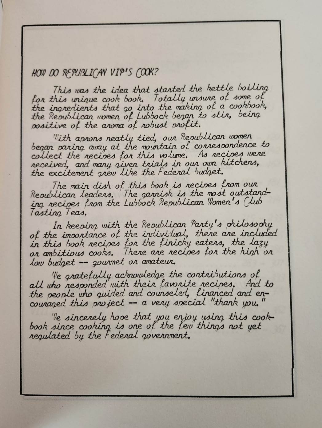 G.O.P. Cookbook, Compiled by Republican Women’s Club, Lubbock, Texas 1967