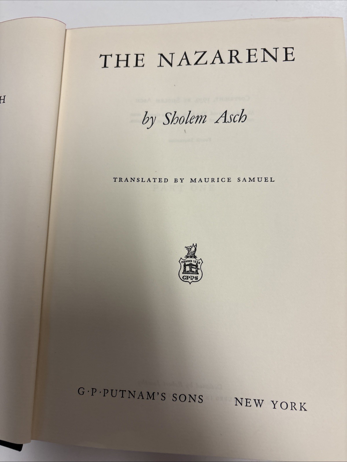 The Nazarene by Sholem Asch Translated by Maurice Samuel (HC, G, 1939, 1st Ed)