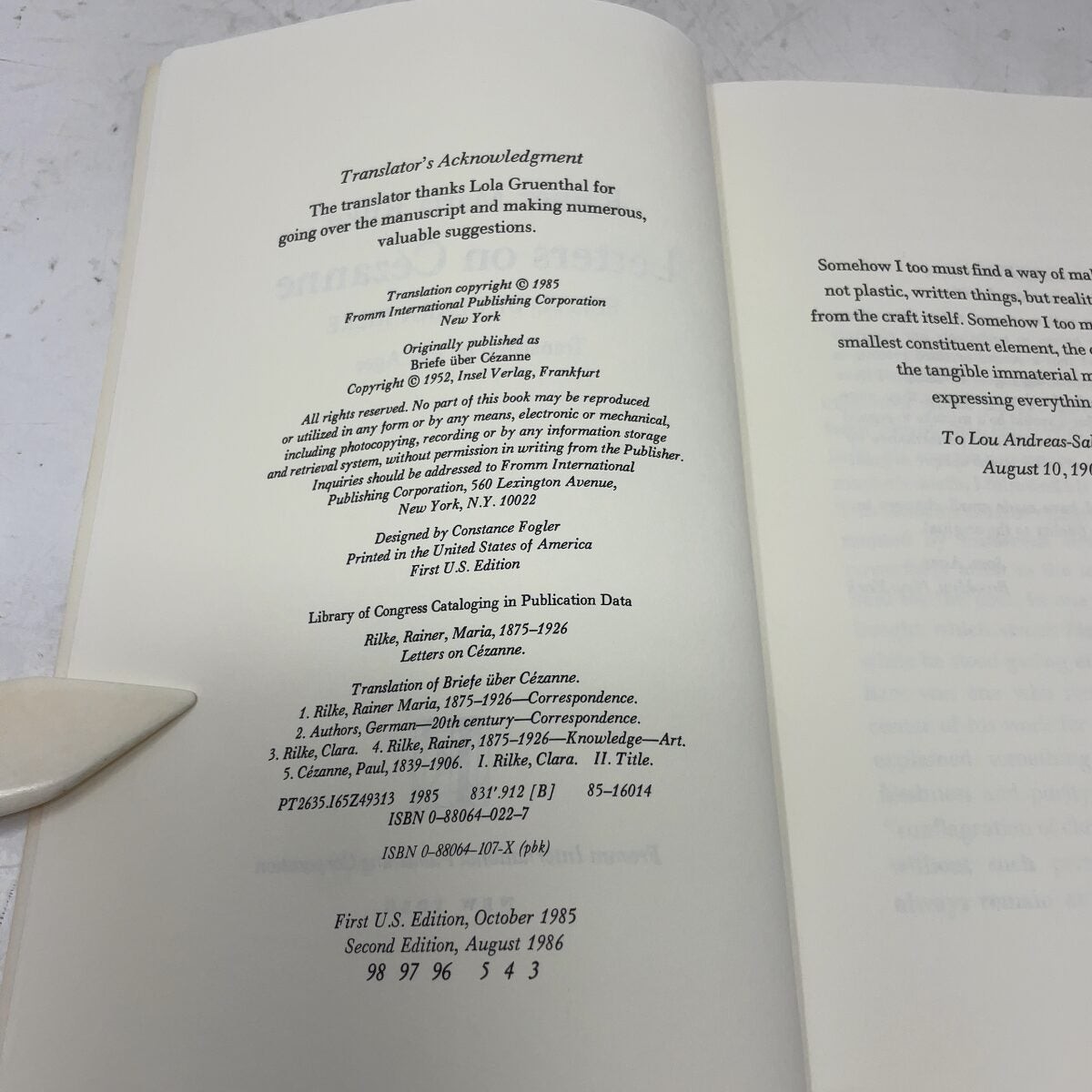 Letters on Cézanne by Rainer Maria Rilke PB First Thus Very Good 1986