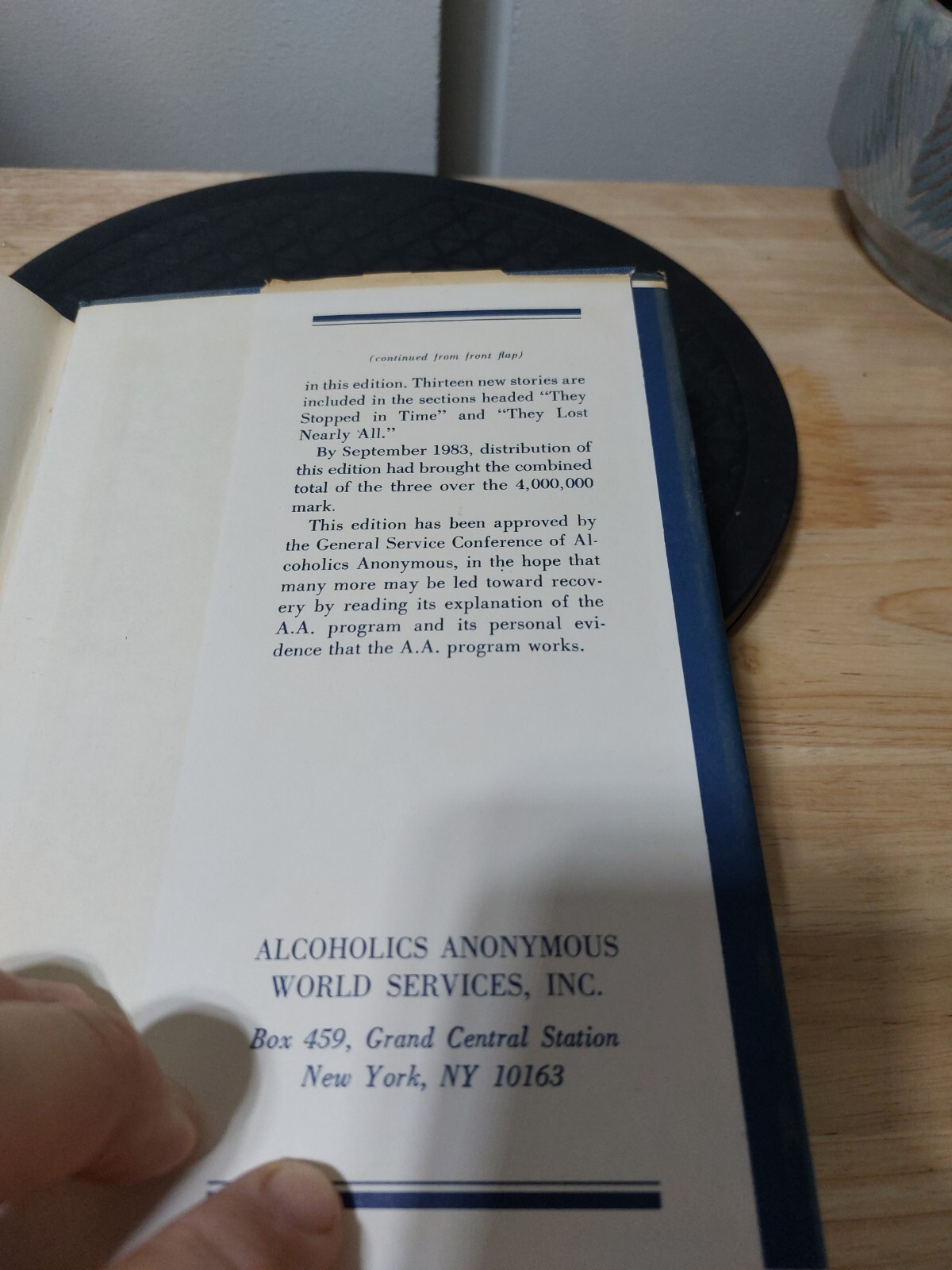 ALCOHOLICS ANONYMOUS 3rd Edition 24th Print 1986 Hardcover Dust Jacket
