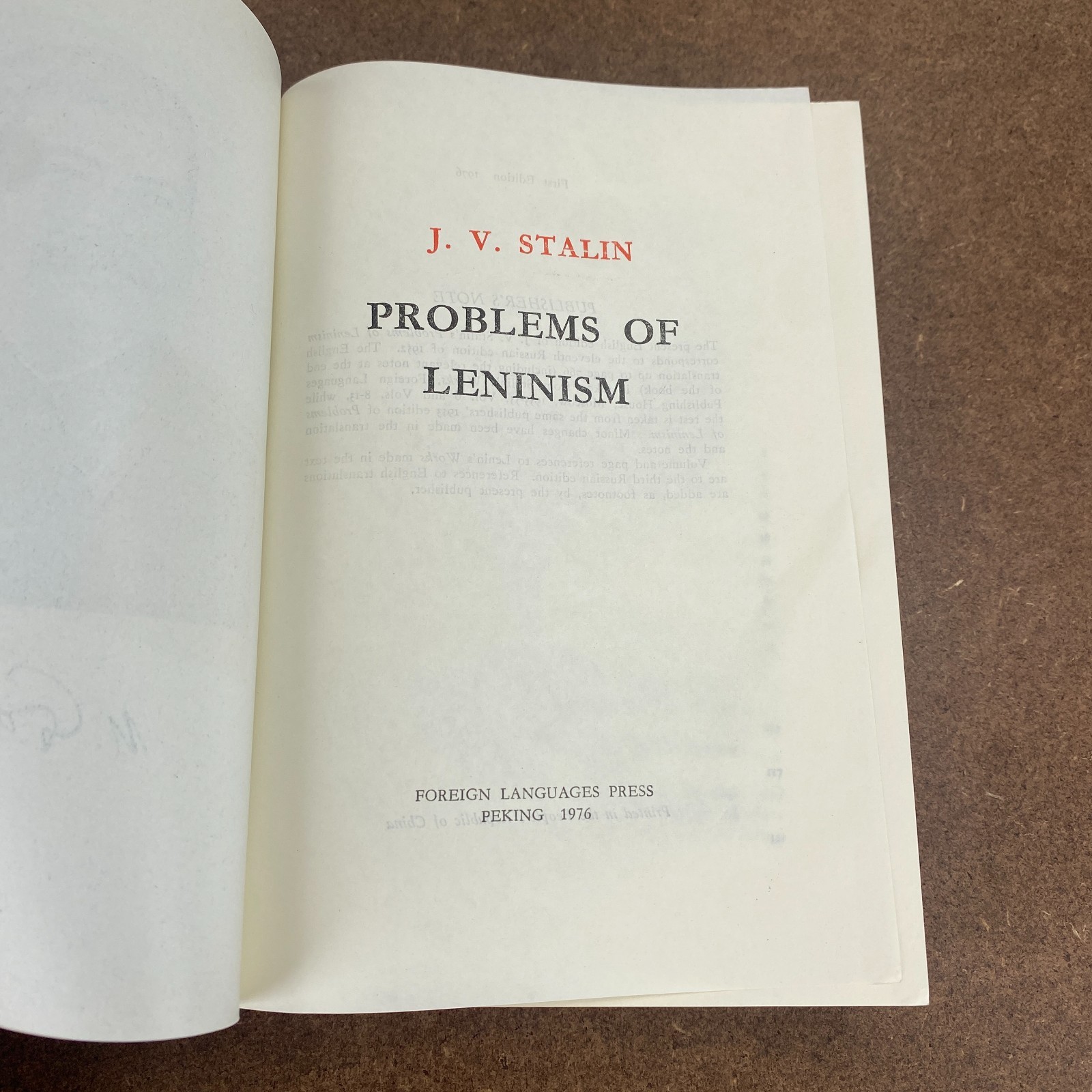 Problems of Leninism J V Stalin First Edition 1976 FLP Peking Paperback Marxism