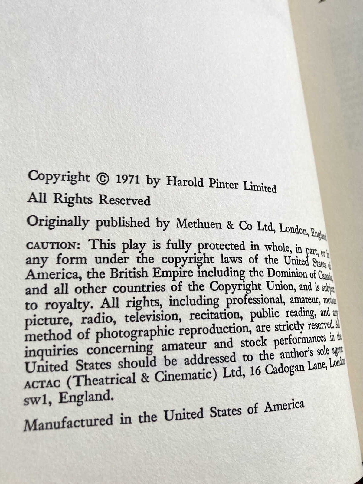 OLD TIMES: A PLAY by HAROLD PINTER 1971 BCE HARDCOVER w/ DJ RARE DRAMA NEAR FINE