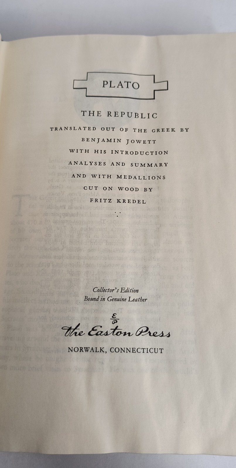 Easton Press: Plato: The Republic: Collector’s Edition: Leather Bound *Damaged**