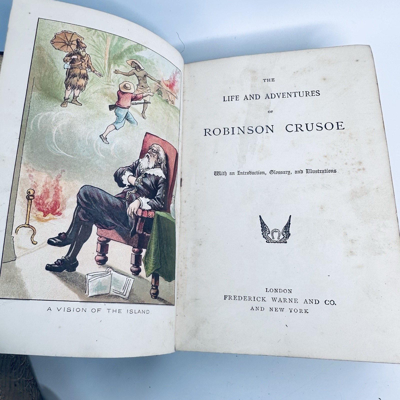 Antique Robinson Crusoe Book Frederick Warne Illustrated Victorian Edition