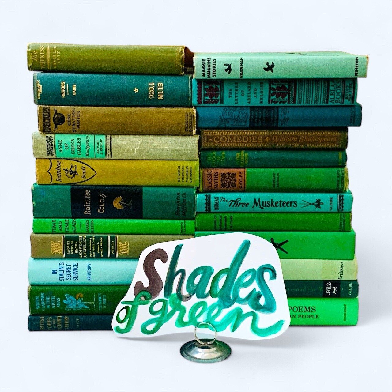 Random Lot of 10 Antique Vintage Books SHADES of GREEN Library Staging Decor Set