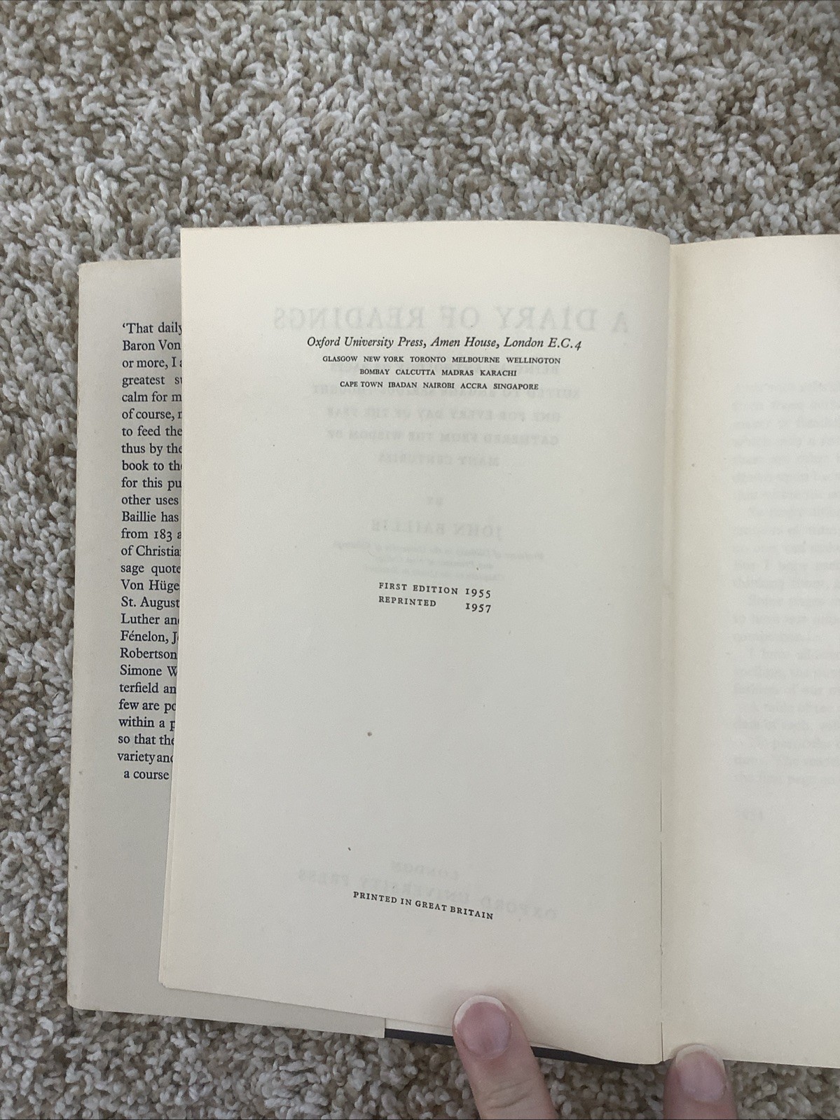 A Diary Of Readings by John Baillie, Oxford University Press, 1957 HC with DJ