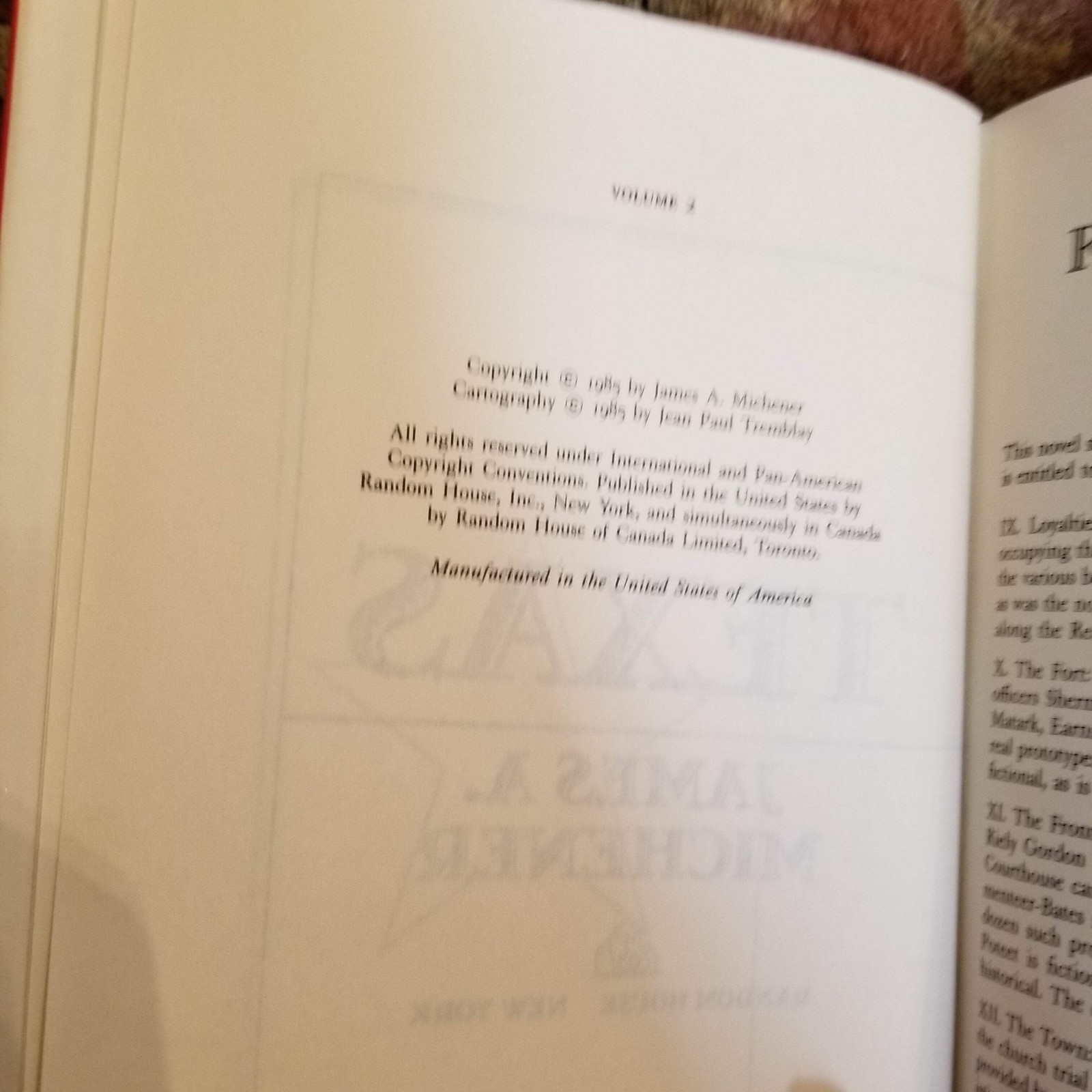 Texas – James A. Michener 1985 Random House Book Club Edition vintage hardback