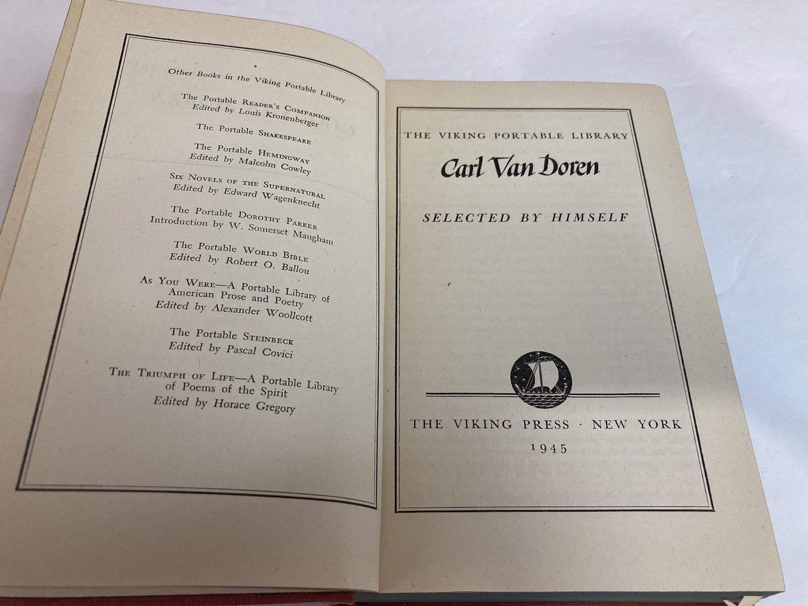 Carl Van Doren The Viking Portable Library Viking Press 1945 HC