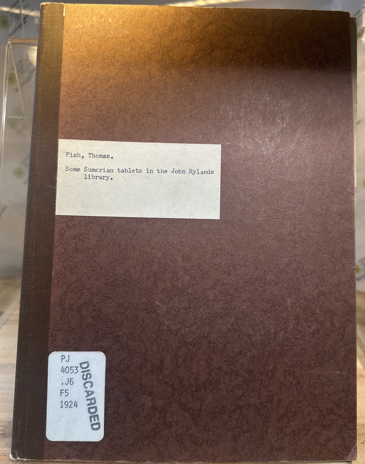 1924 Some Sumerian Tablets in the John Rylands Library by Reverend T. Fish