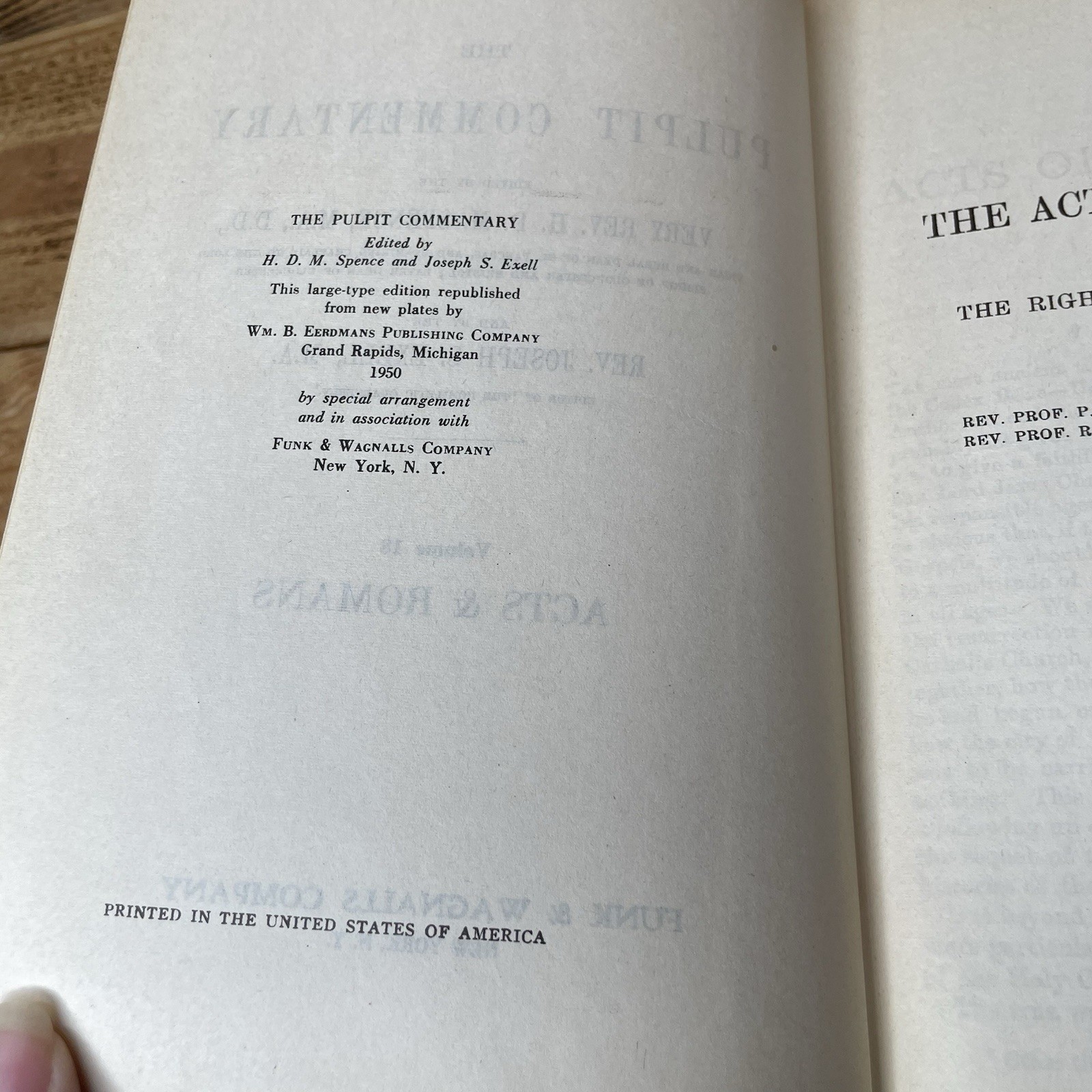 THE PULPIT COMMENTARY Volume 18, Acts, Romans. (VG Vtg Condition) 1950 Hardback