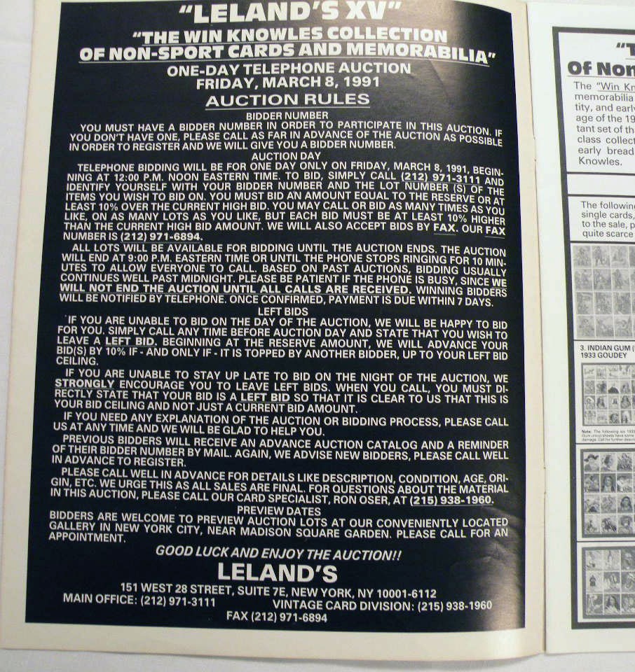 Leland’s Win Knowles Collection Non-Sports Cards & Memorabilia 1991