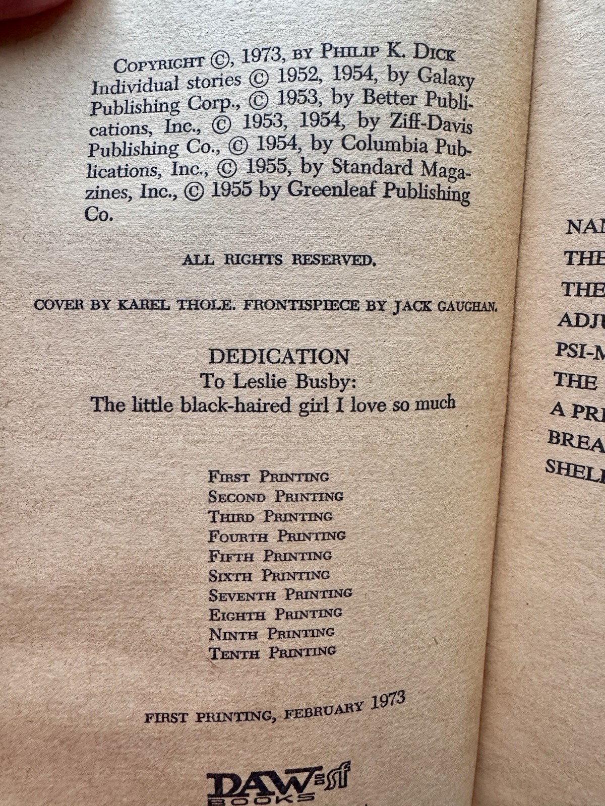 1973 The Book of Philip K. Dick, DAW Paperback Book, 10th Printing #44 MMPB