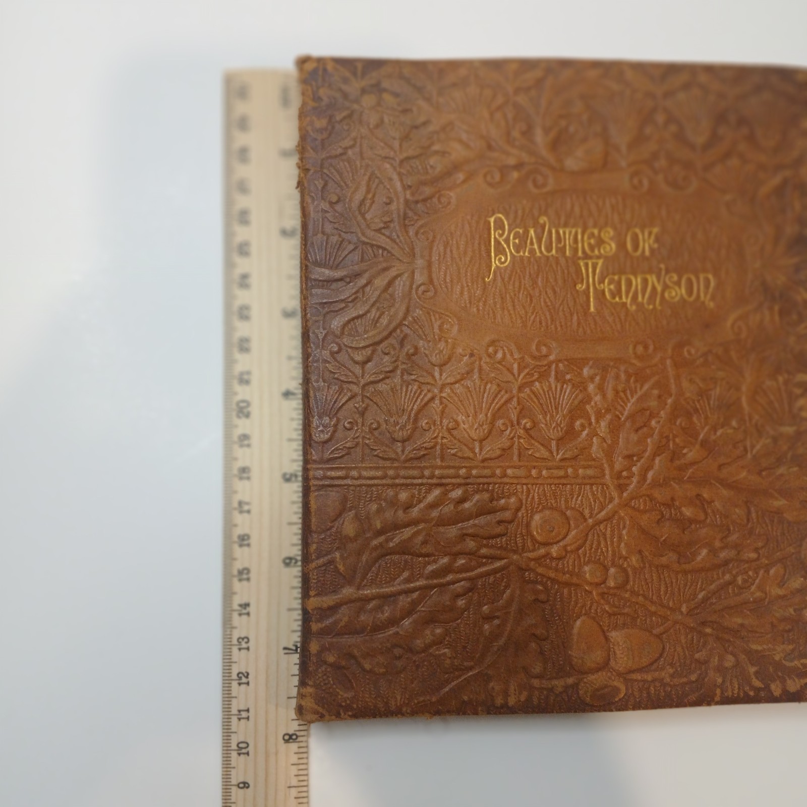 Beauties of tennyson antique collectable leather book 1885 embossed gold leaf