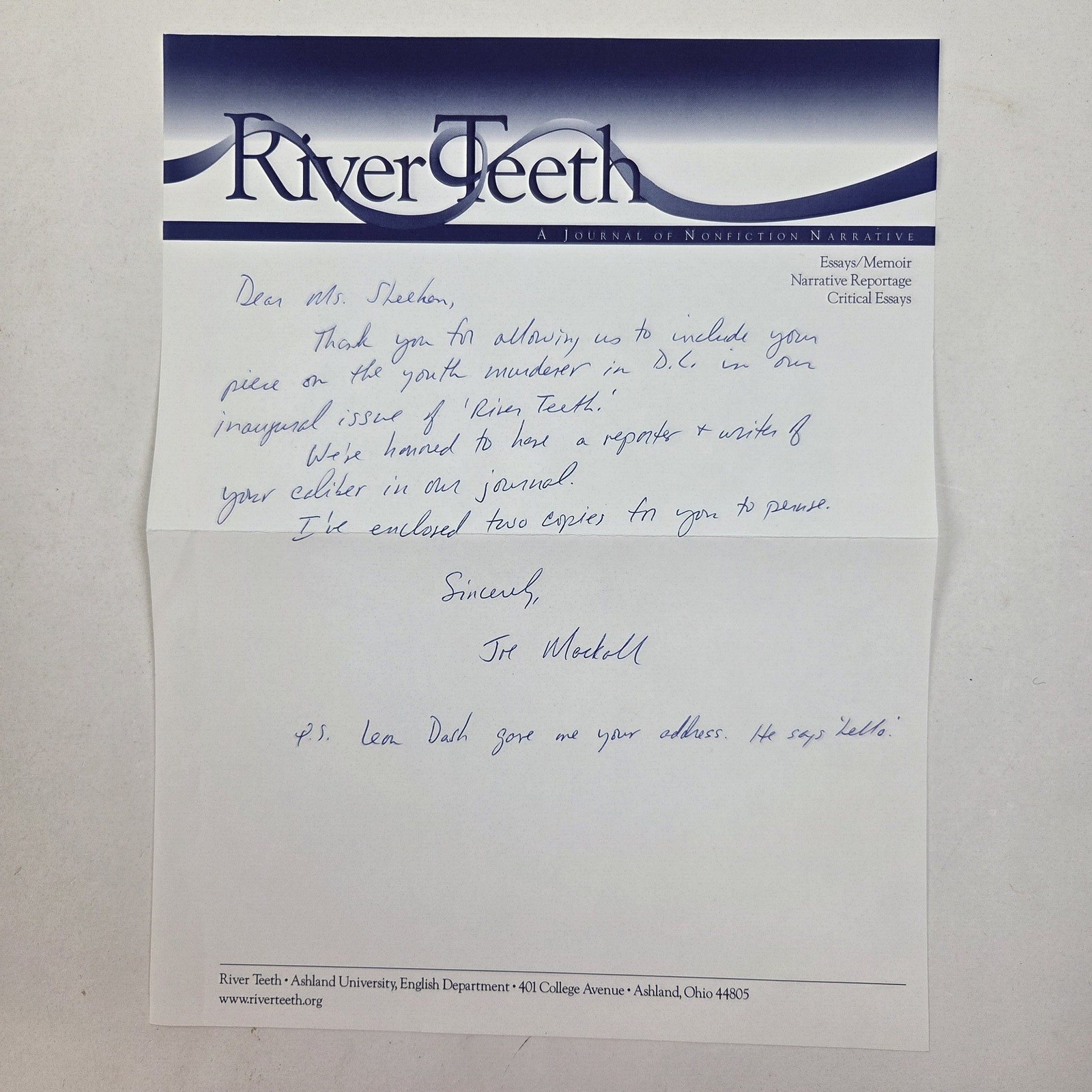 Joe Mackall / RIVER TEETH JOURNAL OF NONFICTION NARRATIVE with ALS Signed 1st ed
