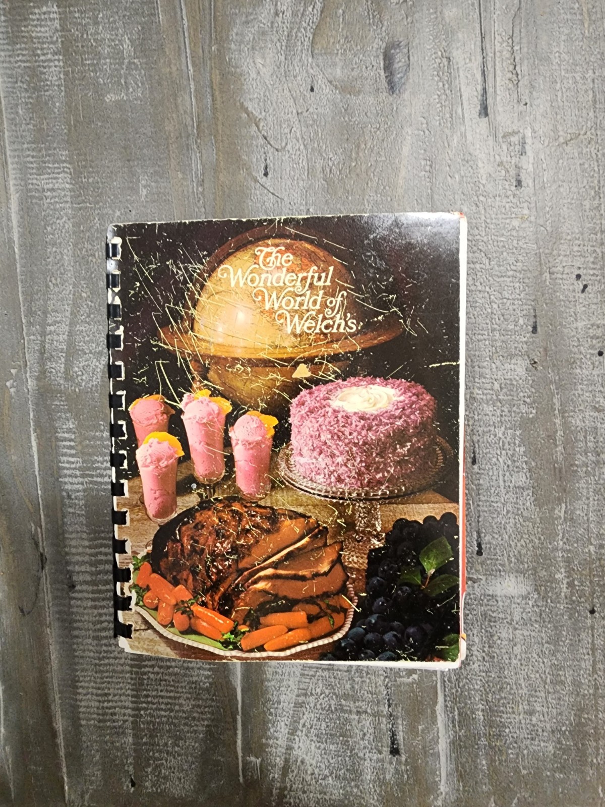 Vintage 1968 spiral-bound paperback cookbook “The Wonderful World of Welch’s”