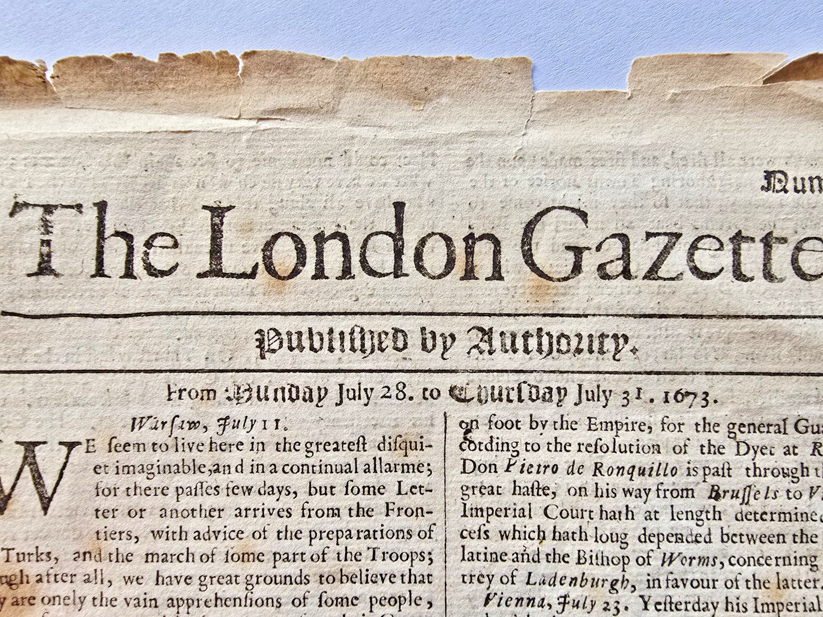 The London Gazette Issue #803 July 28-31, 1673! Over 350 Years Old!