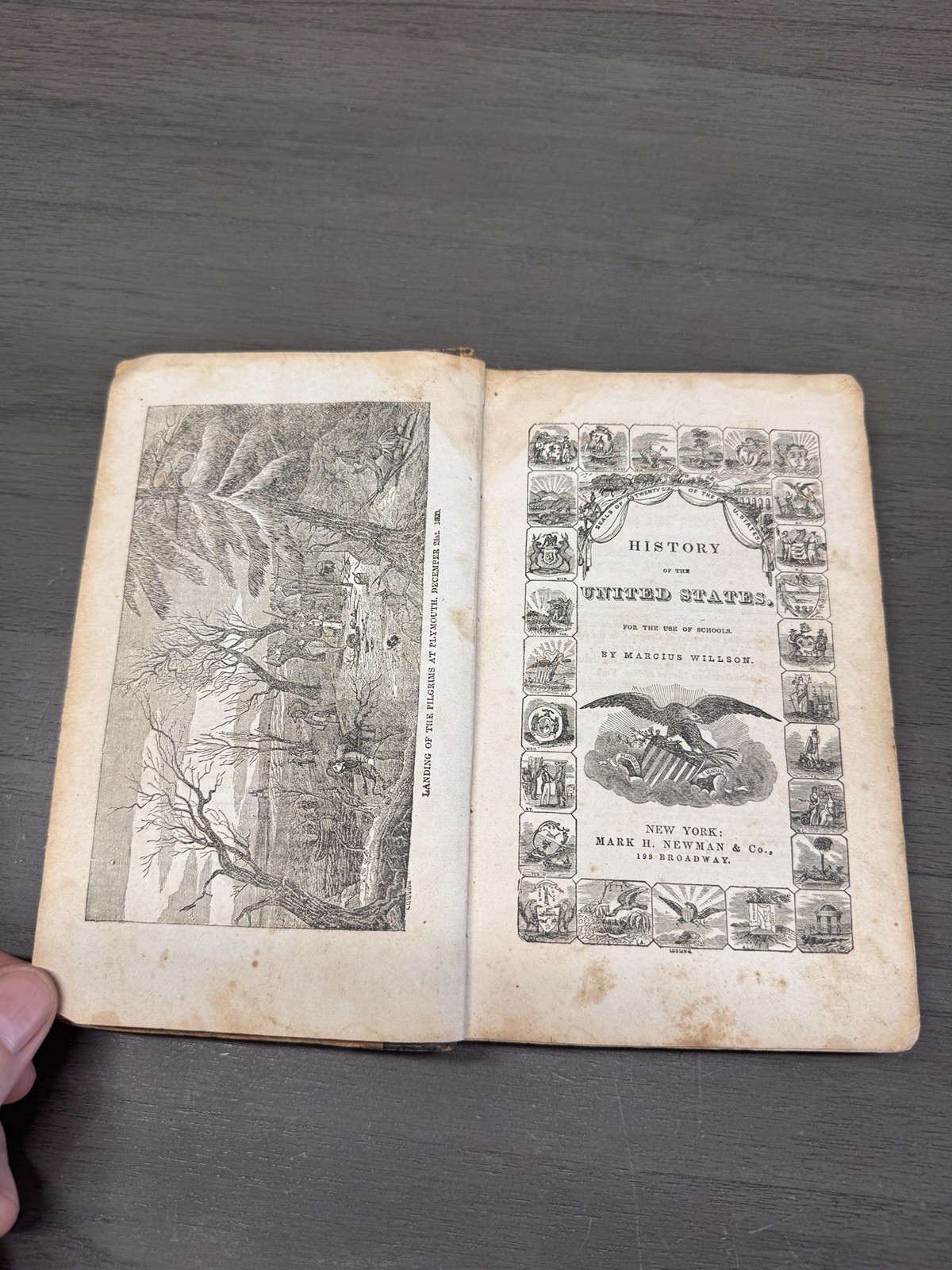 1849 History of the United States Marcius Willson Antique School Book Map