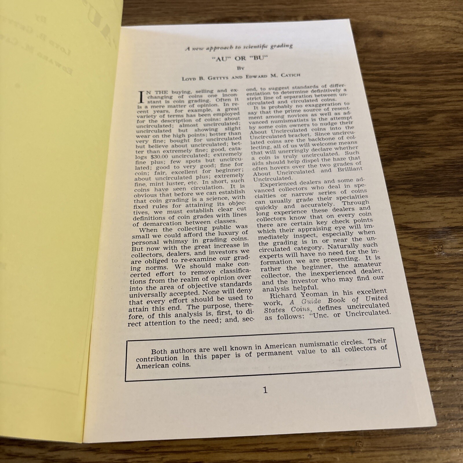 AU or BU Loyd Gettes, Edward Catitch – American Numismatic Assn PB Reprint