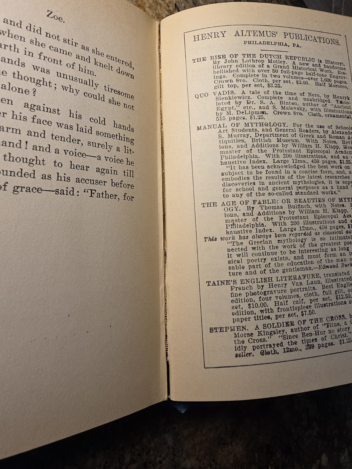 1899 Book: Zoe By The Author Of Laddie, Henry Altemus Co. By Evelyn Whitaker
