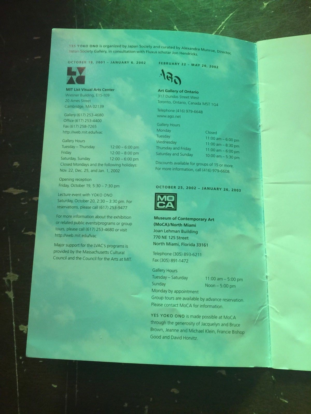 2000 Japan Society Yoko Ono Yes Museum Of Contemporary Art Program