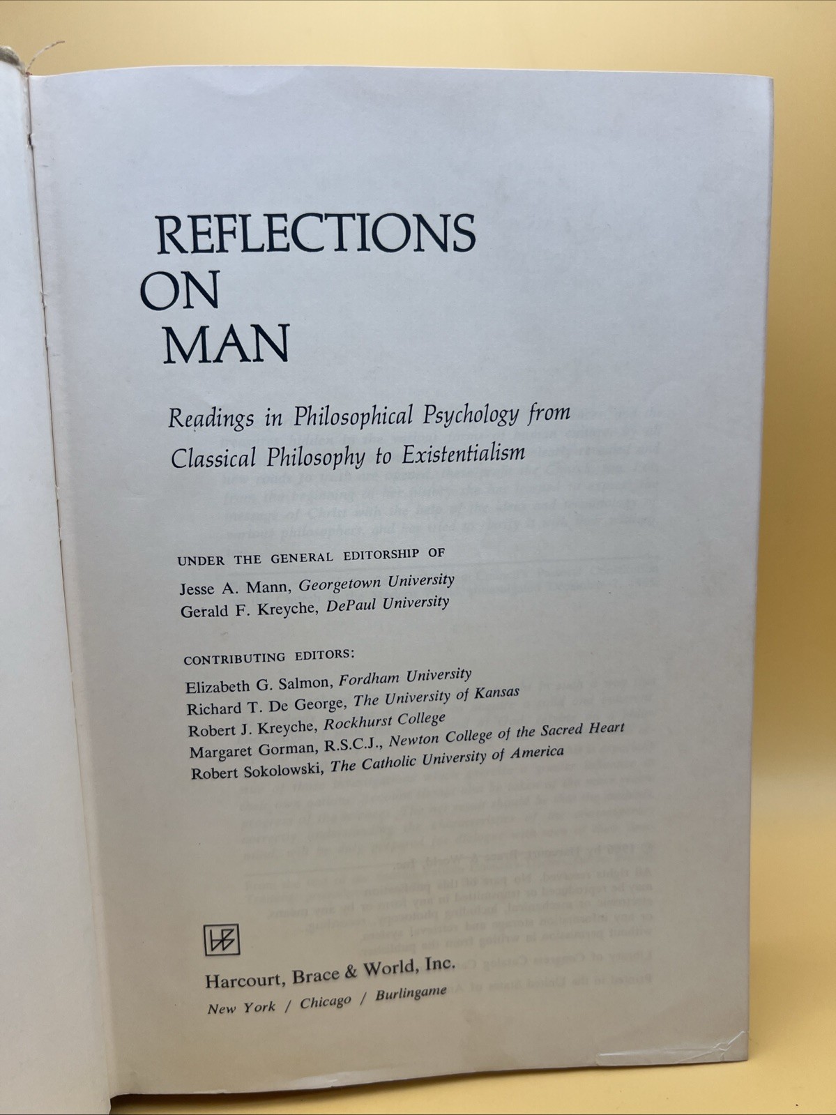 REFLECTIONS ON MAN by Jesse A. Mann & Gerald F. Kreyche, eds – 1966 – philosophy