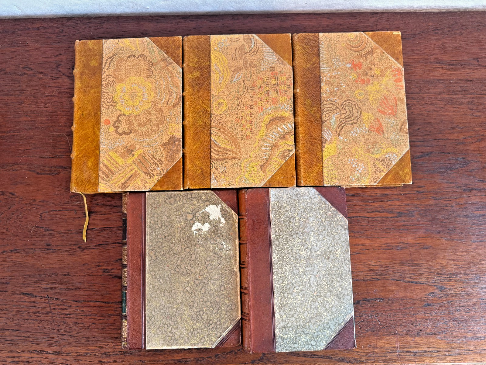 Lot of 5 Decorative Leather FINE BINDING books French and other languages