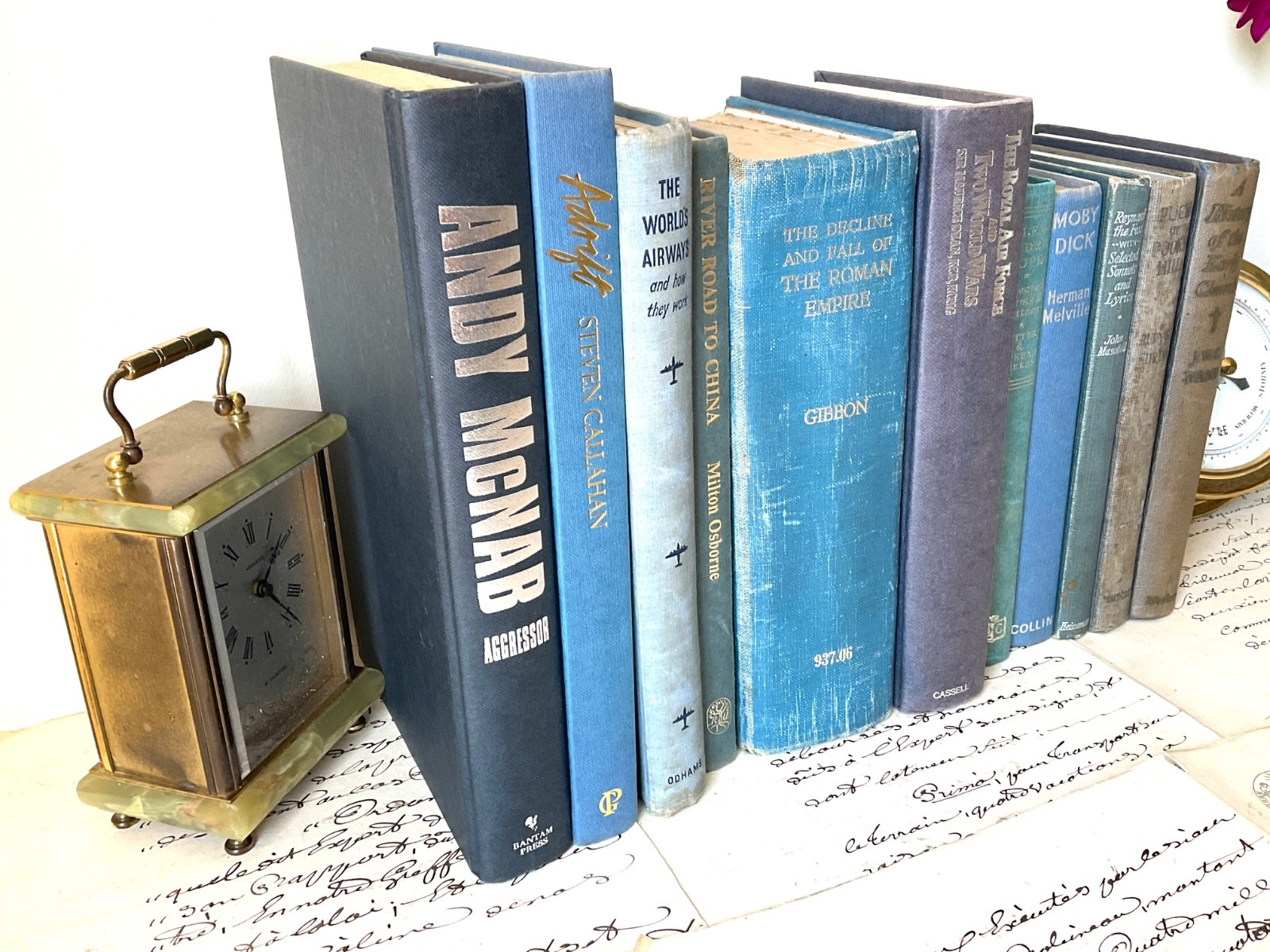 11 x Blue VINTAGE HARDBACK BOOKS – Decorative Display Shelf Bundle Stack ~ Old