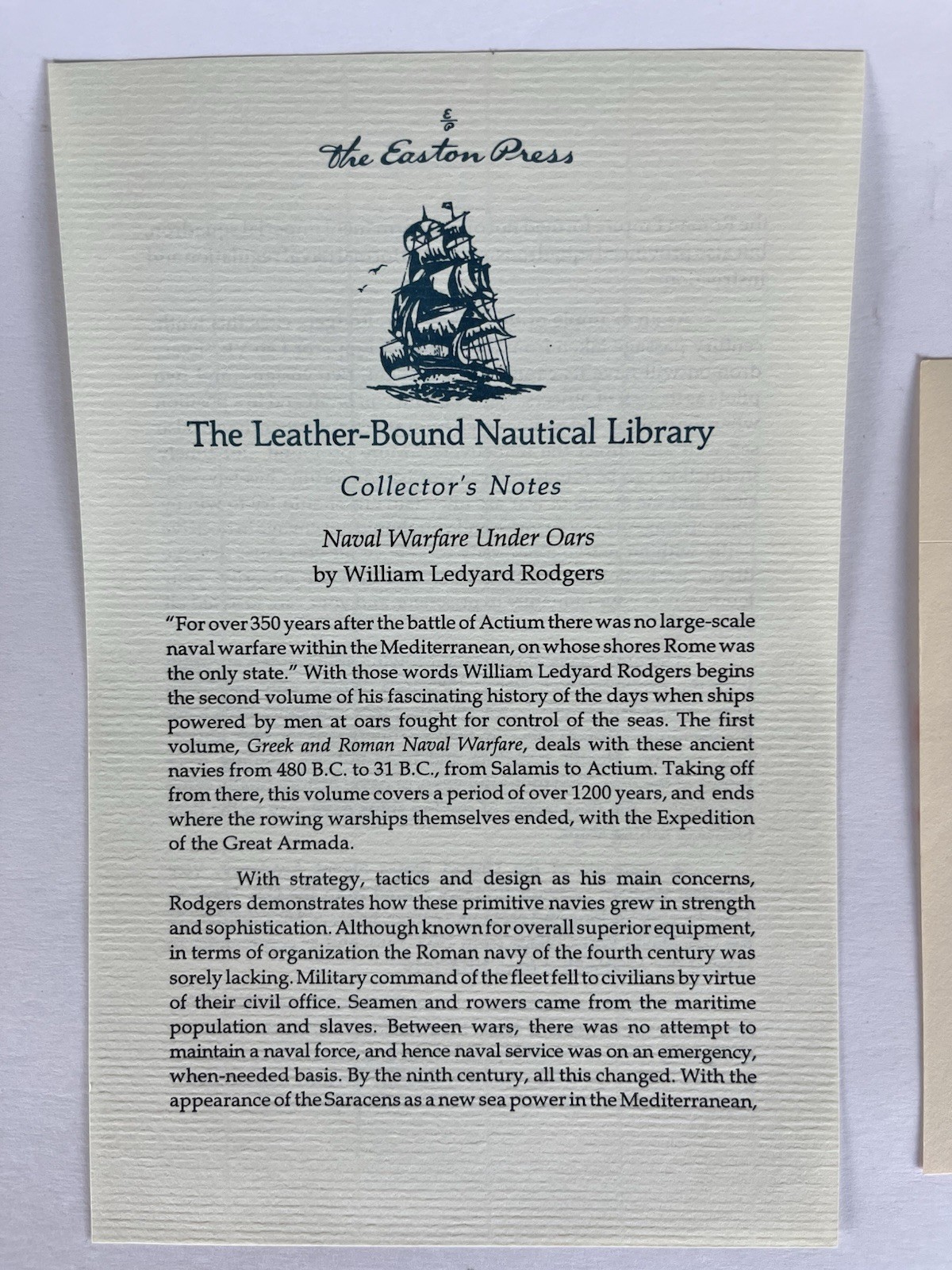 Naval Warfare Under Oars by William Ledyard Rodgers (Easton Press)