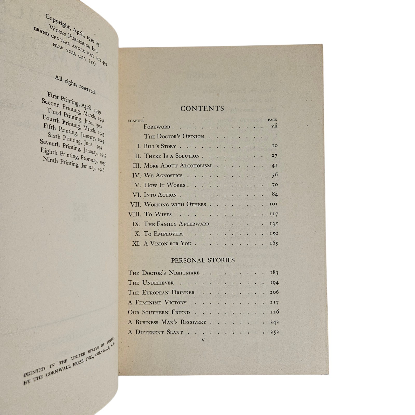 Alcoholics Anonymous – 9th Printing / 1st Edition – Bill W. – 1946 – First