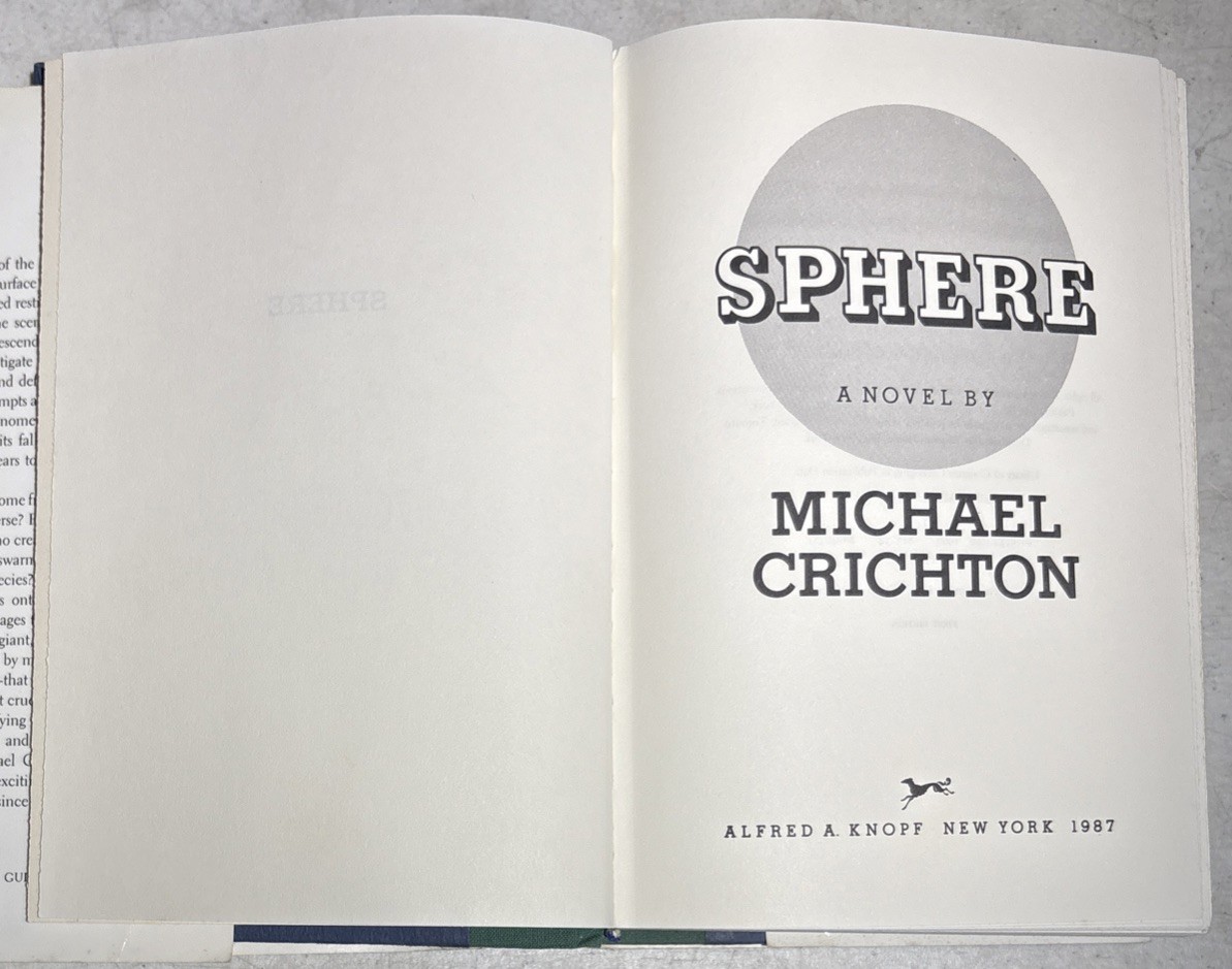Sphere By Michael Crichton 1st Printing First Edition 1987 HCDJ