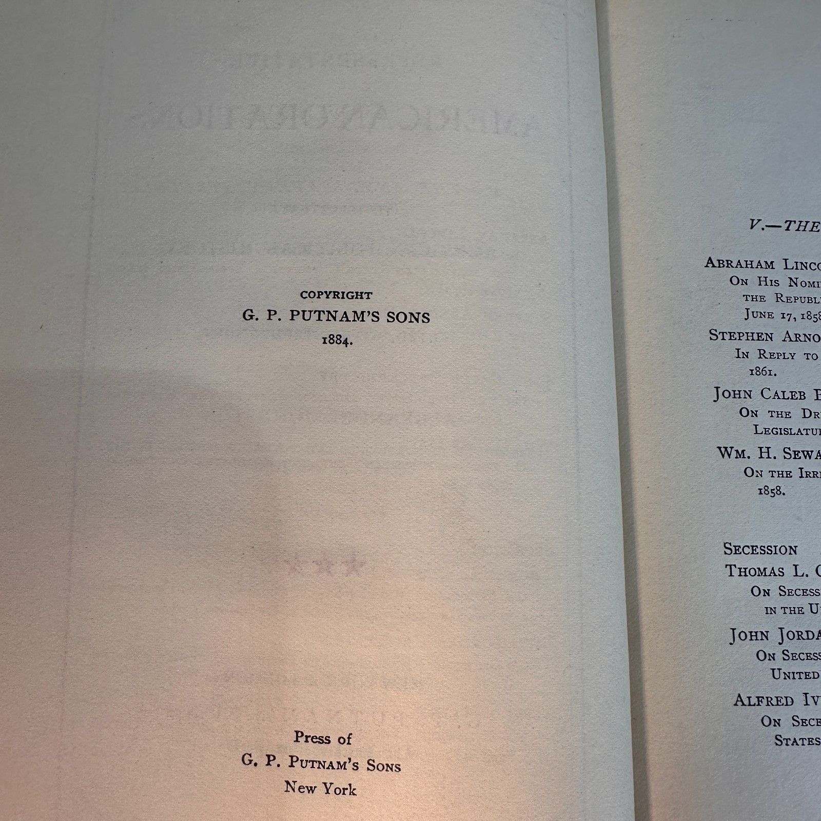 American Orations American Political History Book 1884 Lincoln, Douglas & More