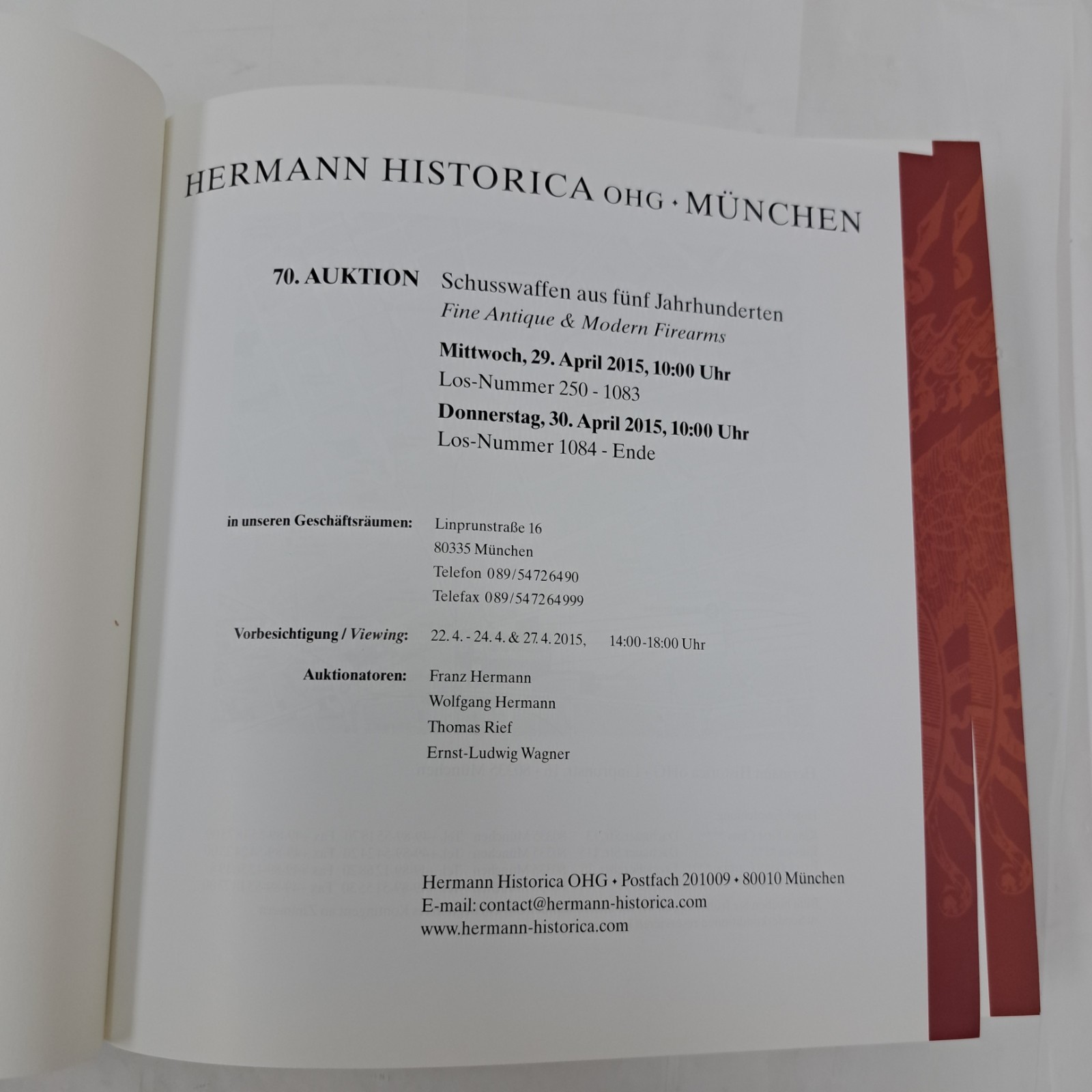 Hermann Historica Munchen 70. Auktion 29th & 30th April 2015 Auction Catalog