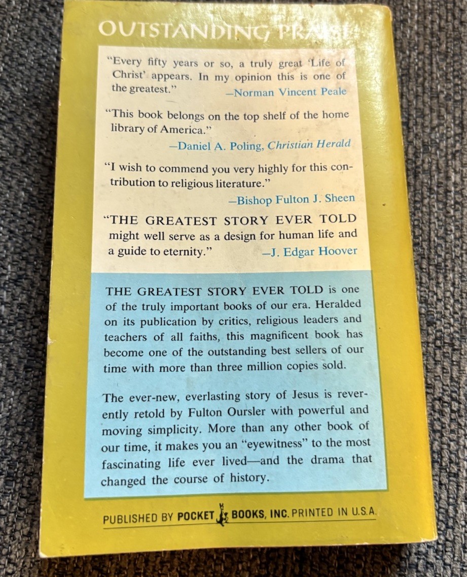 Vintage 1965 The Greatest Story Ever Told Fulton Oursler Book Christian Bible