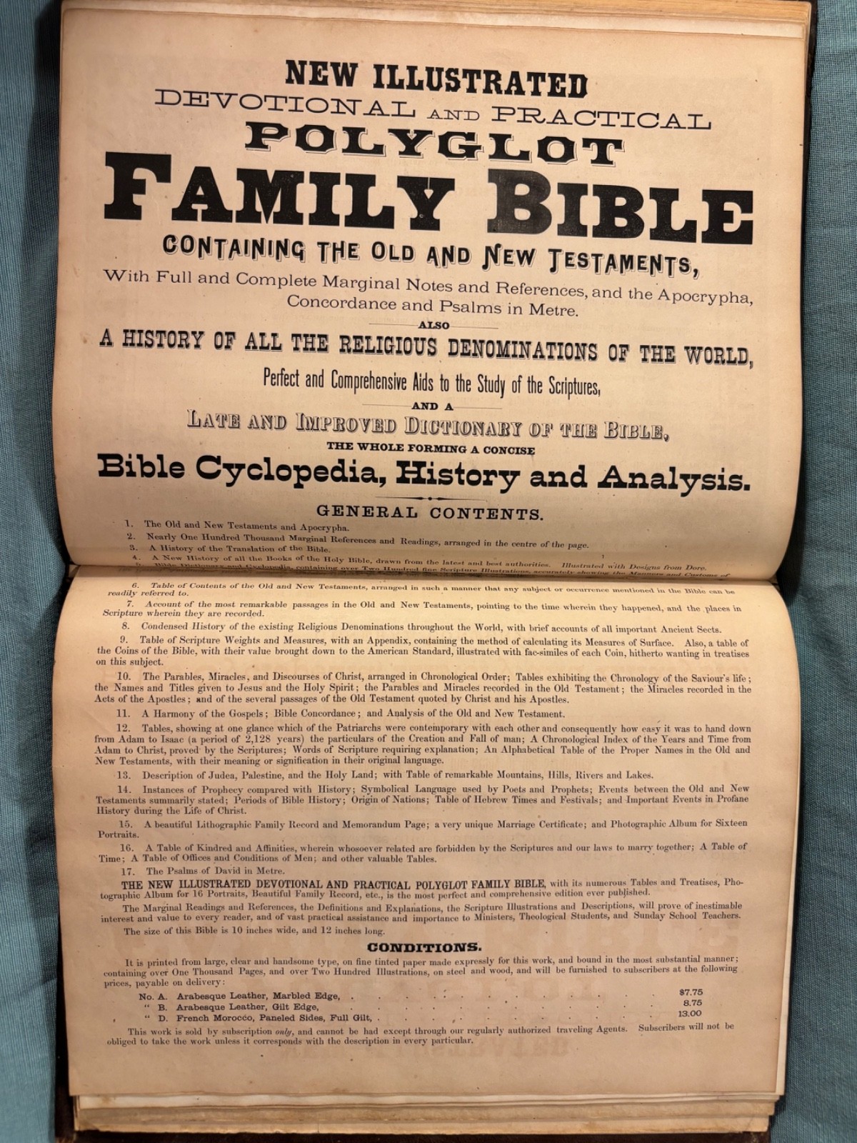 Pictorial Family Bible Salesman Sample 1874. Rare, intact, lovely, interesting