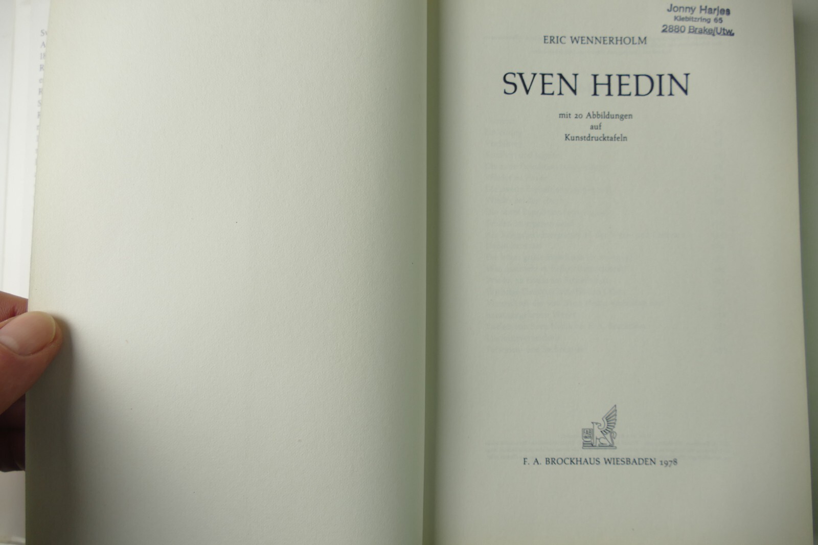 Eric Wennerholm Sven Hedin 1978 Brockhaus Wiesbaden FT-1368