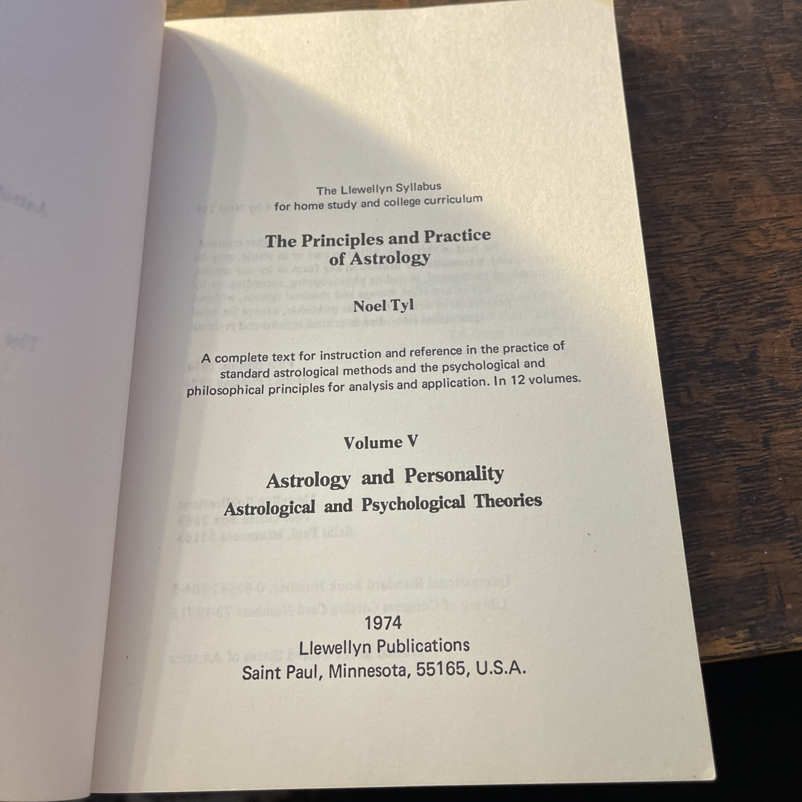 Noel Tyl Astrology and Personality Vol V 1974 First Edition Vintage Llewellyn