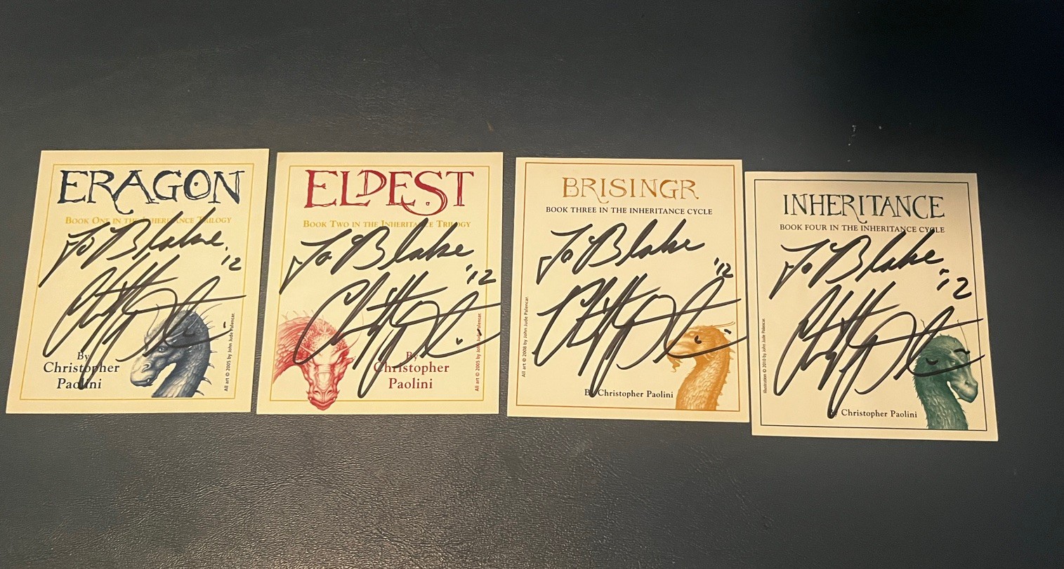 Christopher Paolini Signed Bookplates FULL SET – Eldest Eragon Brisingr Inher.