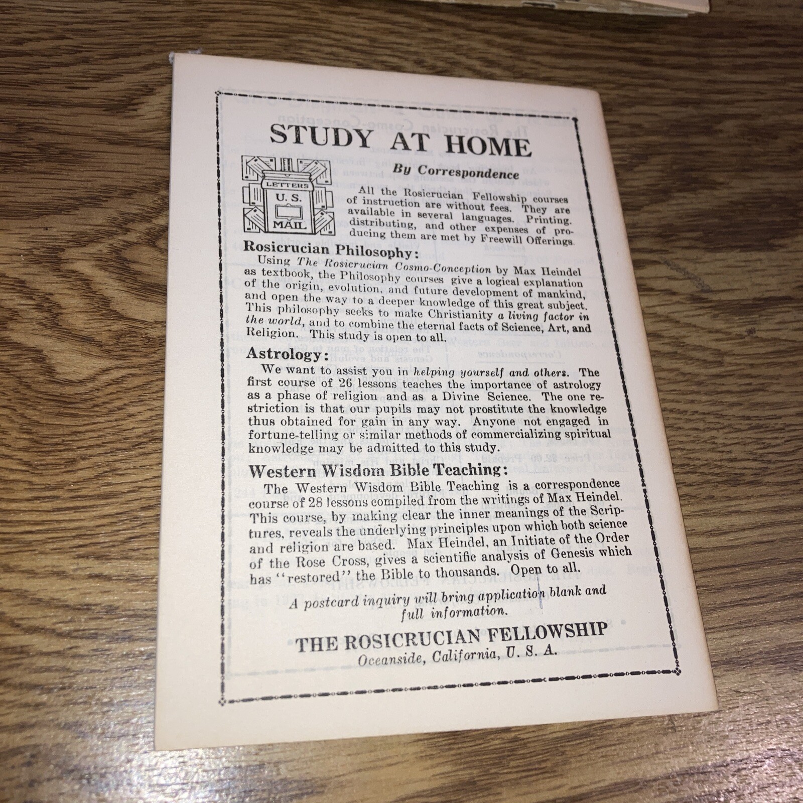 Simplified Scientific Ephemeris – Rosicrucian Fellowship 1925
