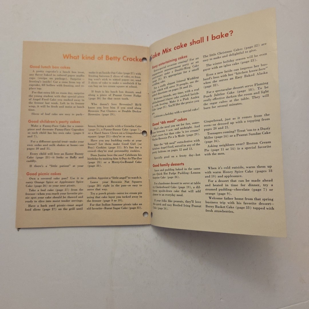 Betty Crocker Cake Mix Cookbook 33 Page Booklet 1950’s Cake Brownie Frostings