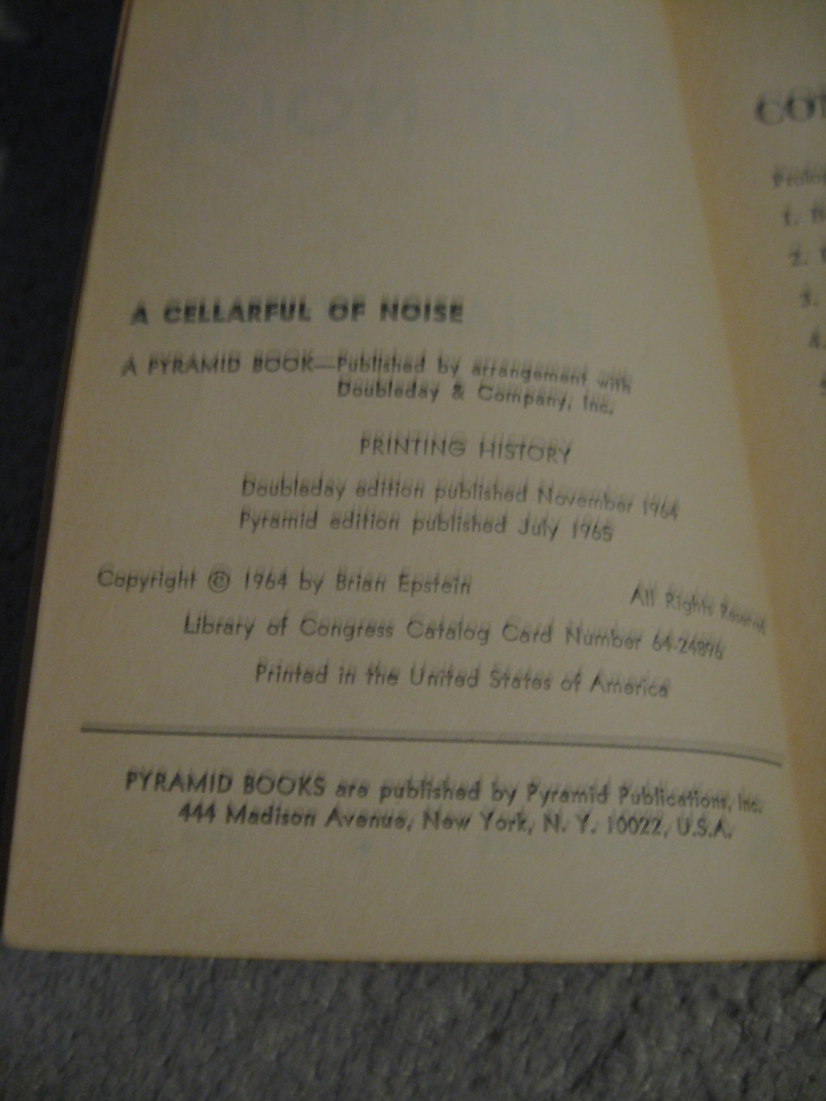 A Cellarful of Noise Brian Epstein Vintage Beatles paperback Pyramid 1965