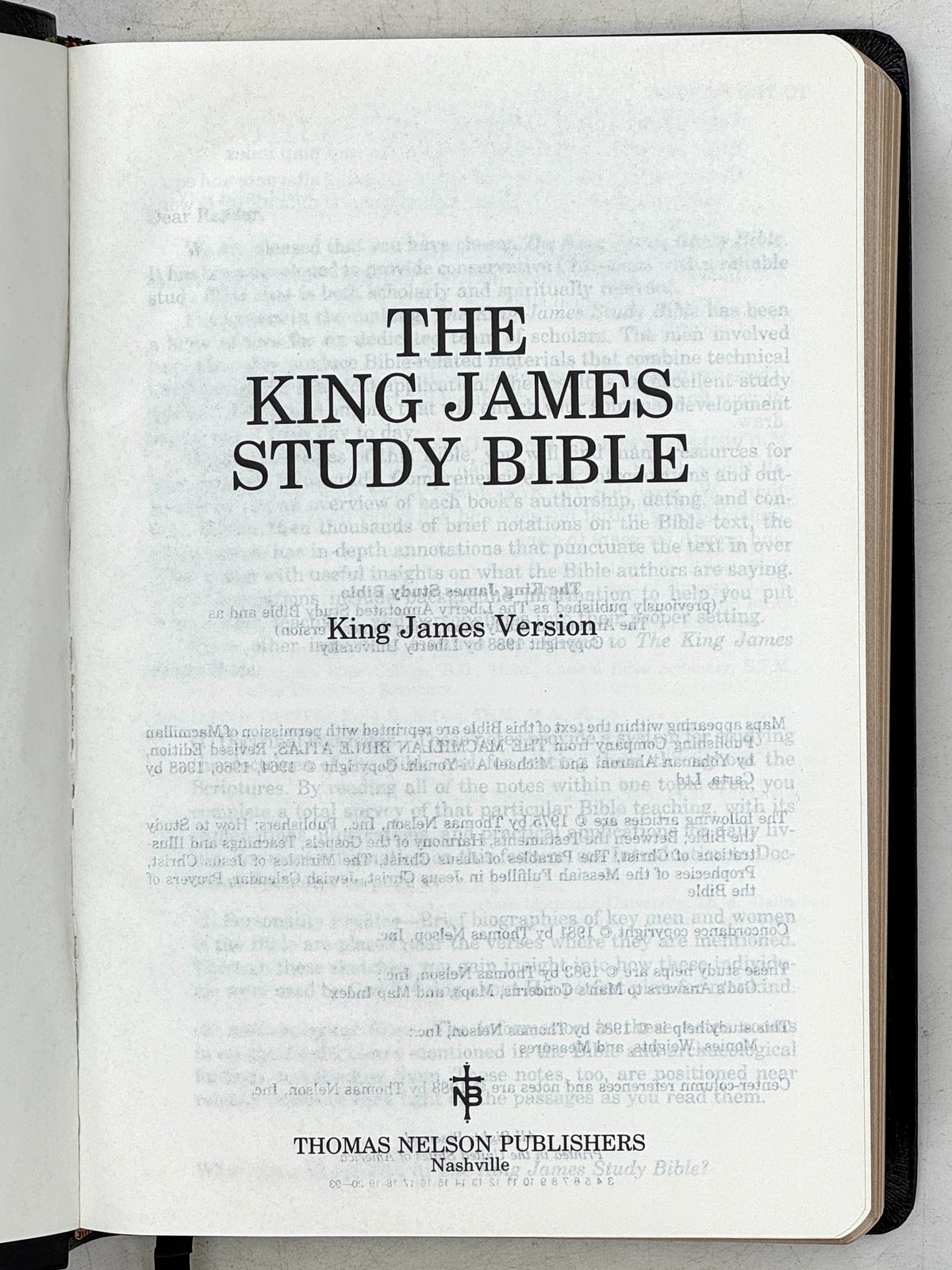 1988 The King James Study Bible. KJV. Genuine Black Bonded Leather. VG