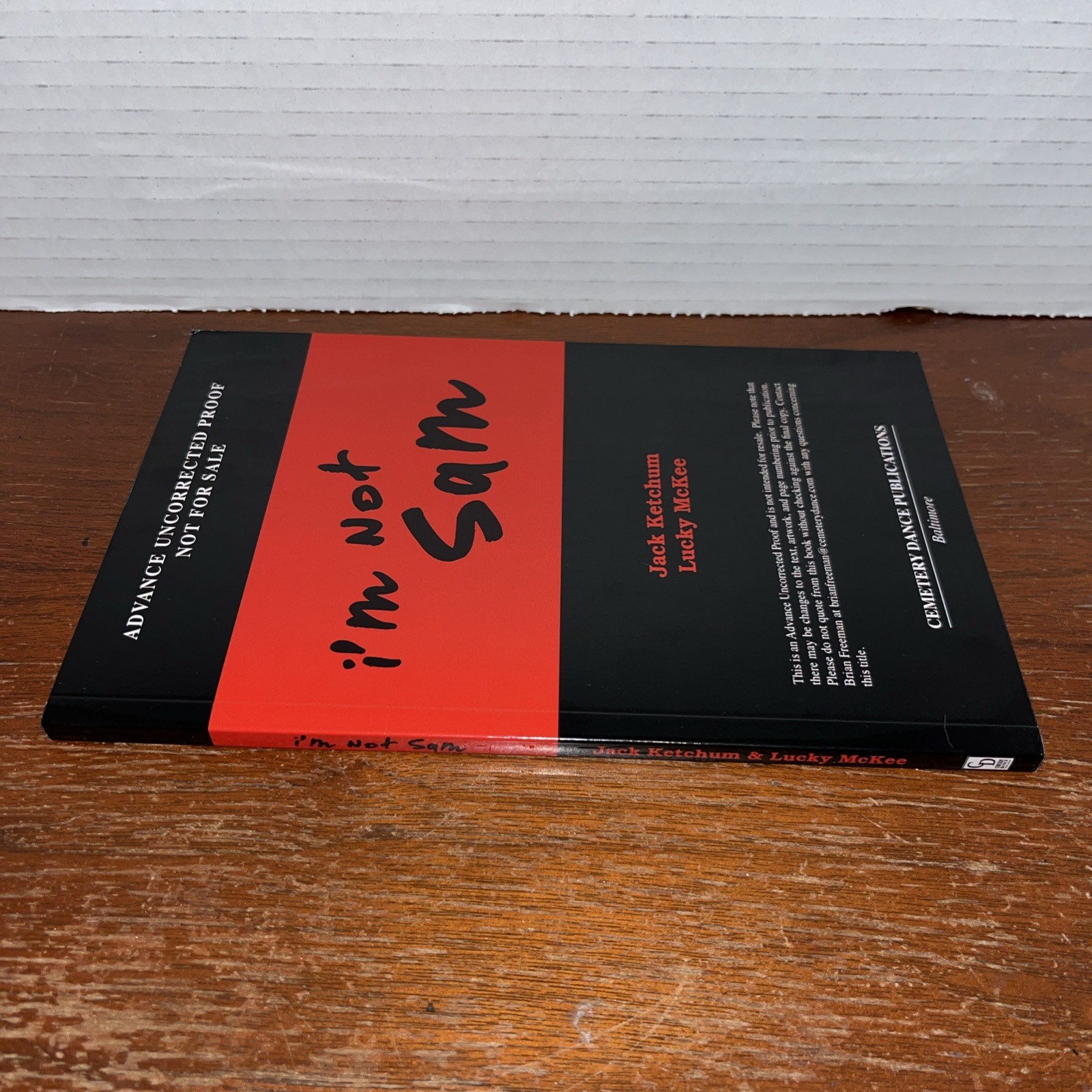 I’m Not Sam – Jack Ketchum – Lucky McKee – 2012 PB Advance Uncorrected Proof