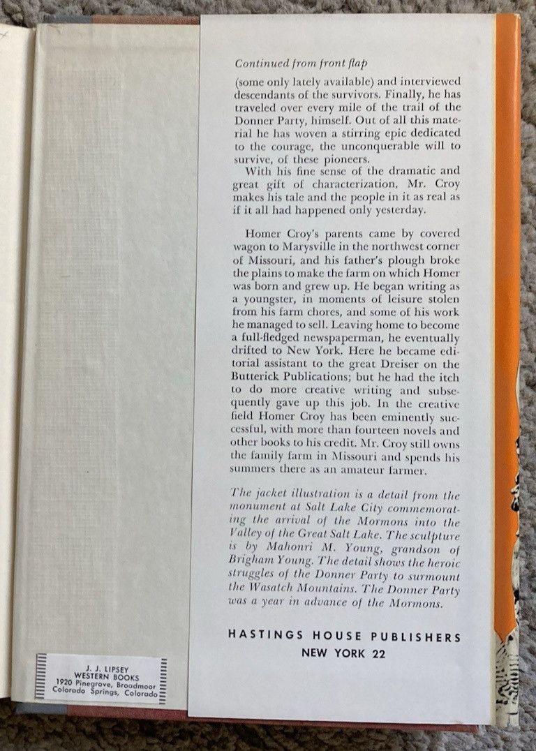 WHEELS WEST: THE STORY OF THE DONNER PARTY (1955) Homer Croy – Hastings House HC