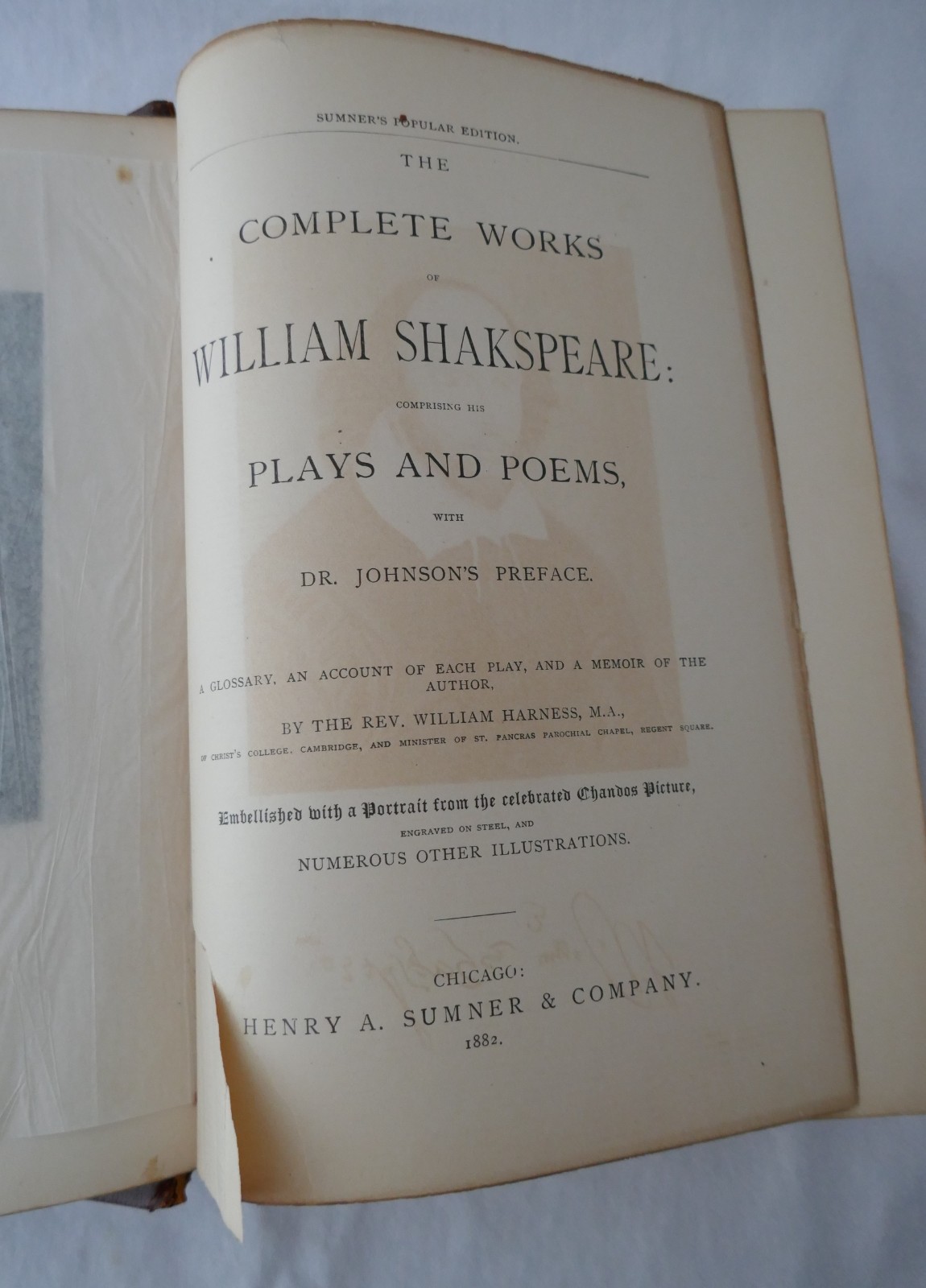 Antique 19th C. Complete Works of William Shakespeare Embossed Leather Book