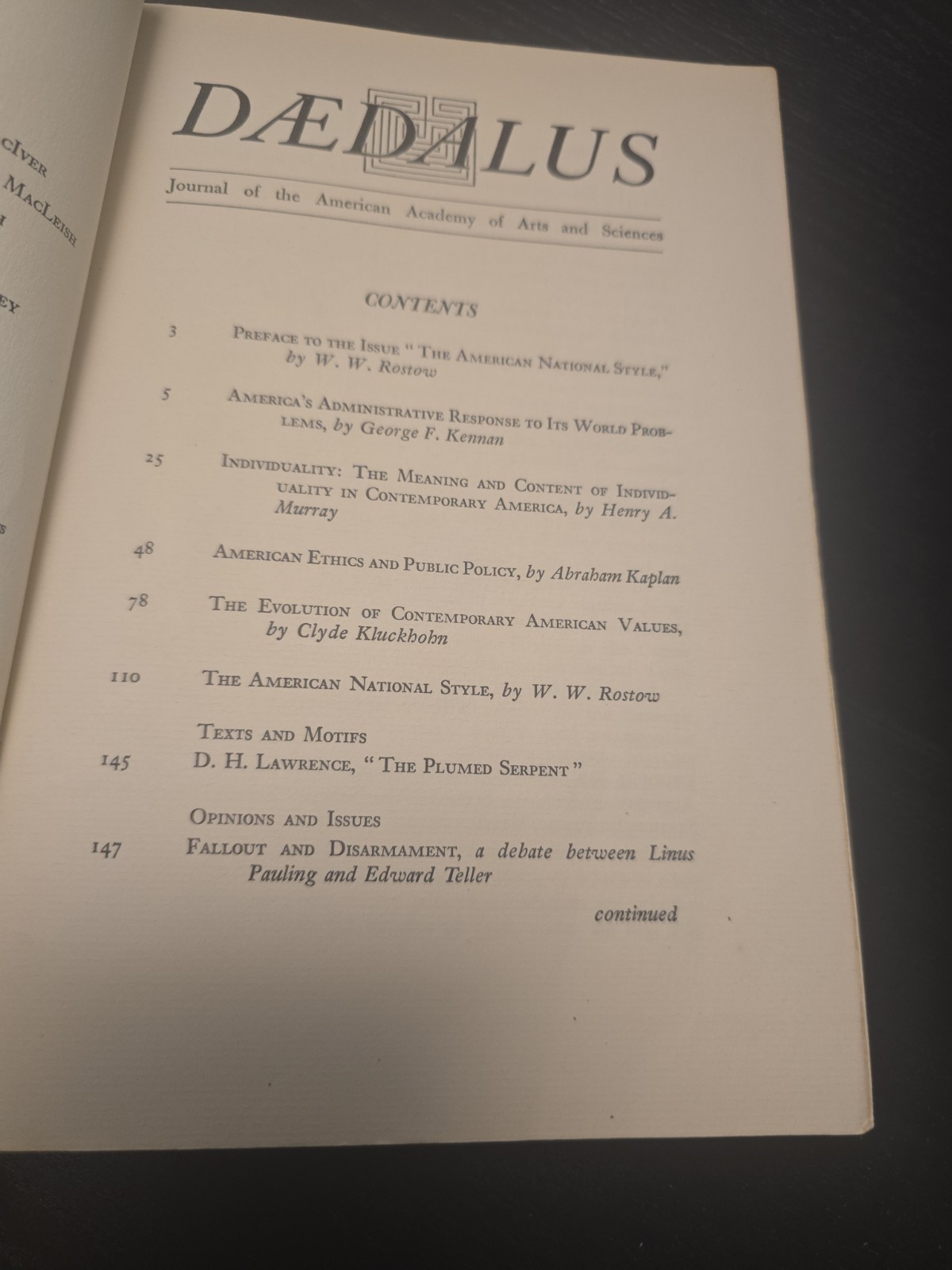 Daedalus Spring 1968 American National Style Arts Sciences Niels Bohr Pauling